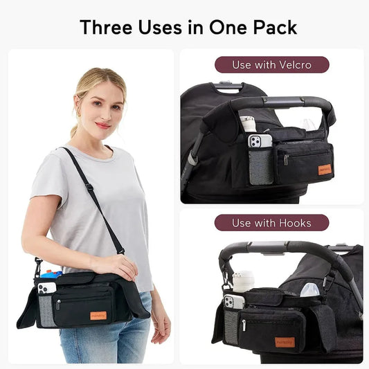 Momcozy Stroller organizer with insulated cup holder - black