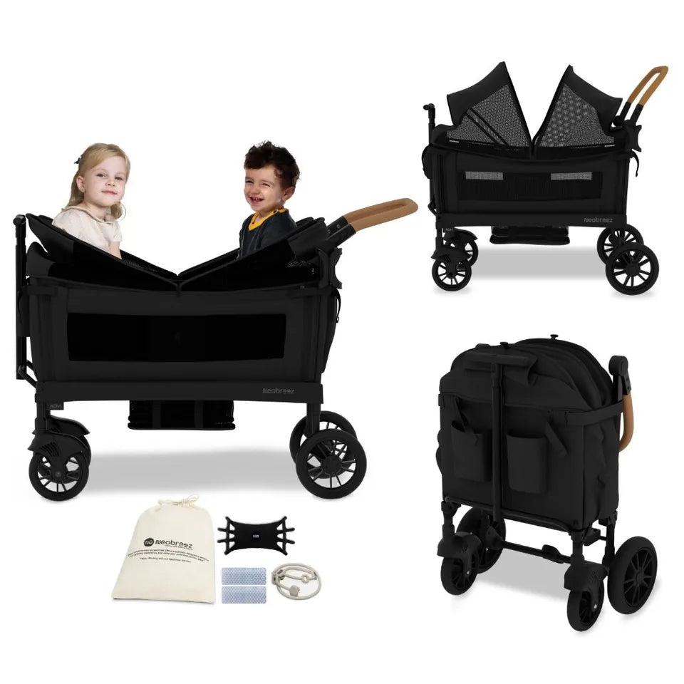 Neobreez ADVI Wagon Cargo Push & Pull Foldable Double Stroller - Black