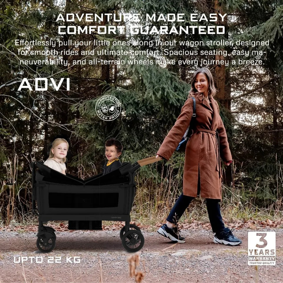 Neobreez ADVI Wagon Cargo Push & Pull Foldable Double Stroller - Black