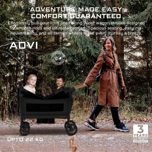 Neobreez ADVI Wagon Cargo Push & Pull Foldable Double Stroller - Black