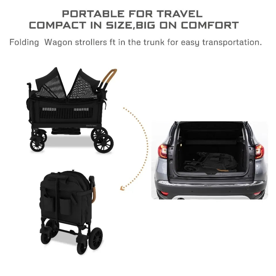 Neobreez ADVI Wagon Cargo Push & Pull Foldable Double Stroller - Black
