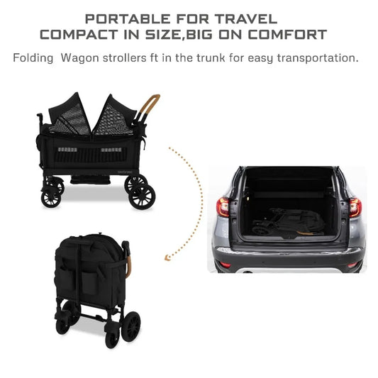 Neobreez ADVI Wagon Cargo Push & Pull Foldable Double Stroller - Black