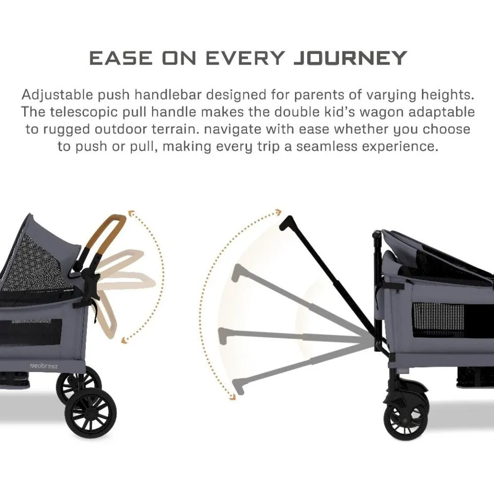 Neobreez ADVI Wagon Cargo Push & Pull Foldable Double Stroller - Dark Grey