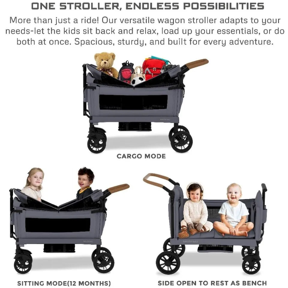 Neobreez ADVI Wagon Cargo Push & Pull Foldable Double Stroller - Dark Grey