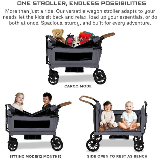 Neobreez ADVI Wagon Cargo Push & Pull Foldable Double Stroller - Dark Grey