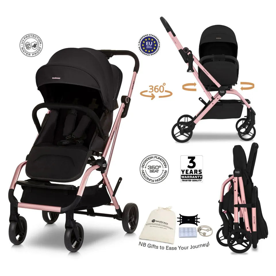 Neobreez Octa 360-Degree Rotate Lightweight Compact Travel Stroller - Black