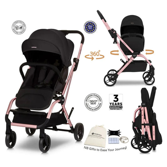 Neobreez Octa 360-Degree Rotate Lightweight Compact Travel Stroller - Black