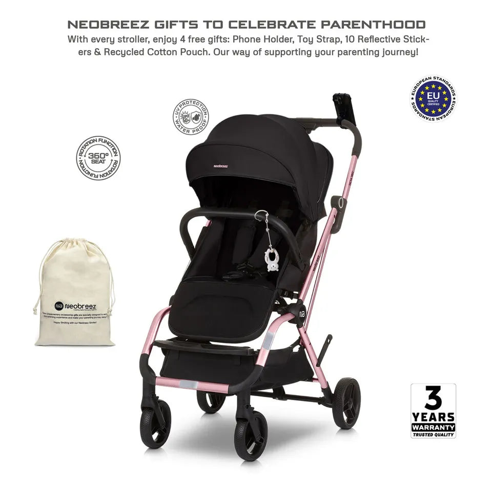 Neobreez Octa 360-Degree Rotate Lightweight Compact Travel Stroller - Black