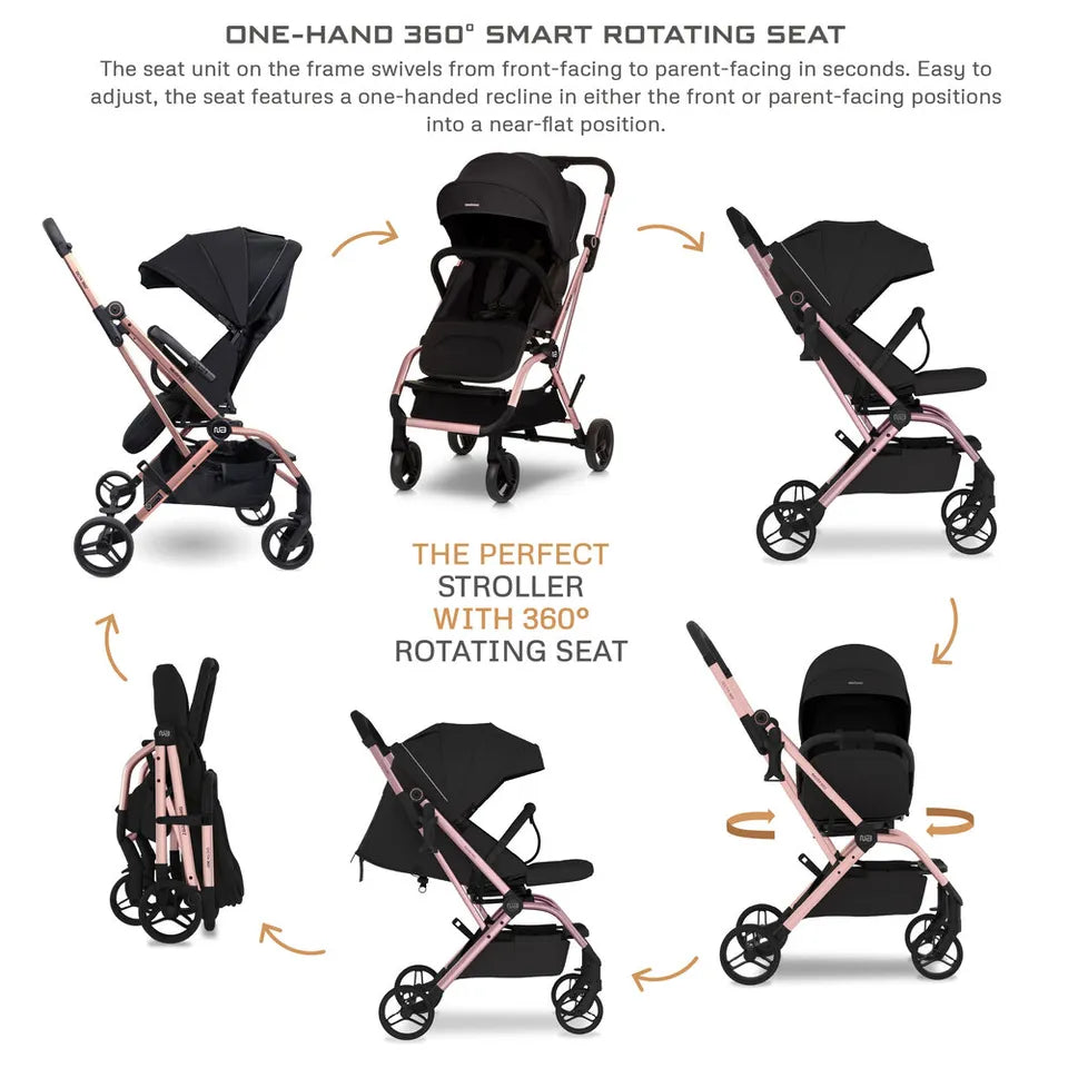 Neobreez Octa 360-Degree Rotate Lightweight Compact Travel Stroller - Black