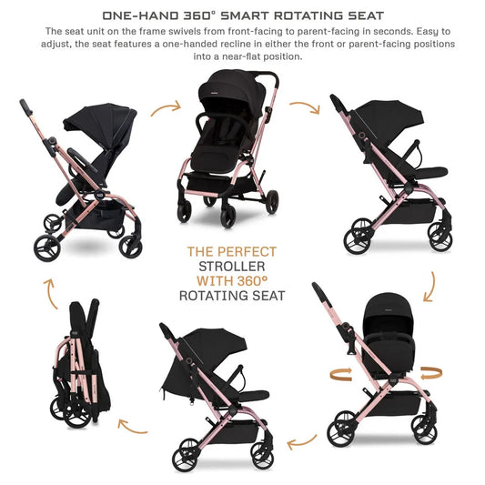 Neobreez Octa 360-Degree Rotate Lightweight Compact Travel Stroller - Black