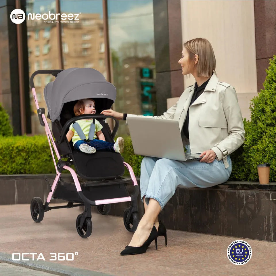 Neobreez Octa 360-Degree Rotate Lightweight Compact Travel Stroller - Grey