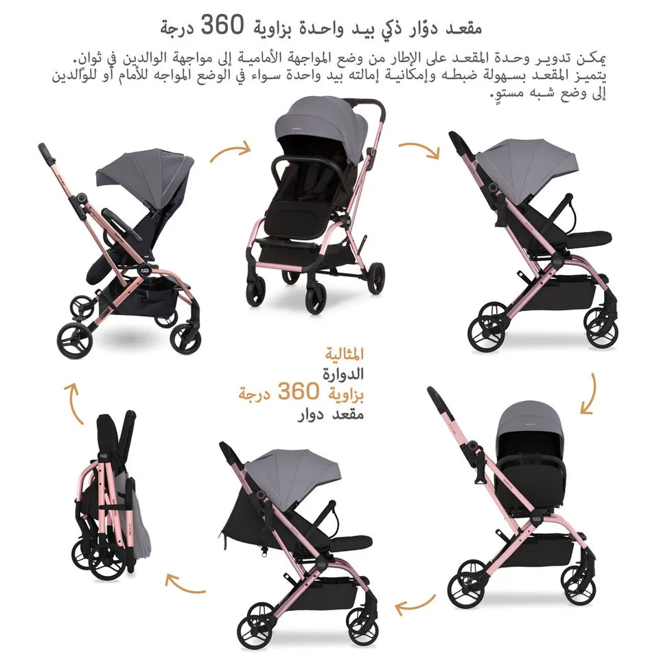Neobreez Octa 360-Degree Rotate Lightweight Compact Travel Stroller - Grey