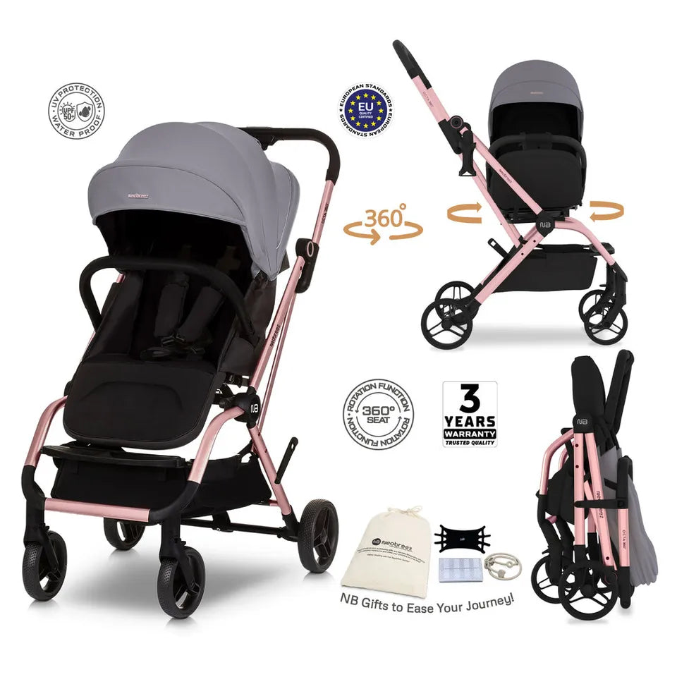 Neobreez Octa 360-Degree Rotate Lightweight Compact Travel Stroller - Grey
