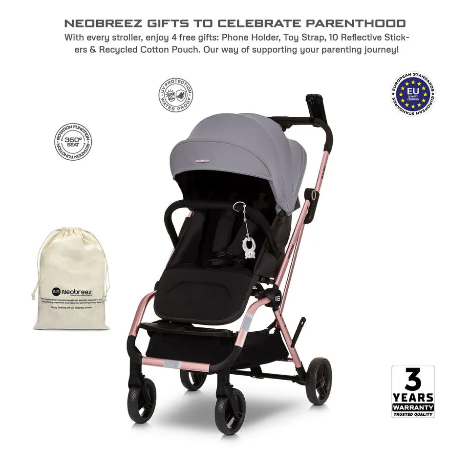 Neobreez Octa 360-Degree Rotate Lightweight Compact Travel Stroller - Grey