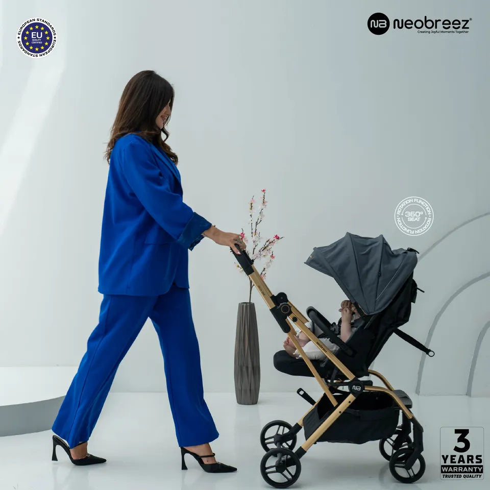 Neobreez Octa 360-Degree Rotate Lightweight Compact Travel Stroller - Grey