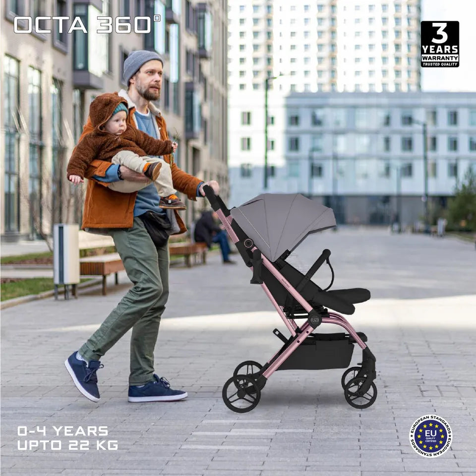 Neobreez Octa 360-Degree Rotate Lightweight Compact Travel Stroller - Grey
