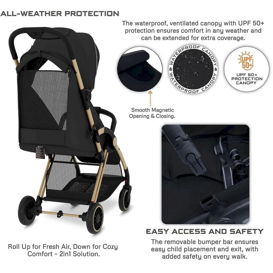 Neobreez Theta Auto Fold Compact Lightweight Travel Stroller - Black