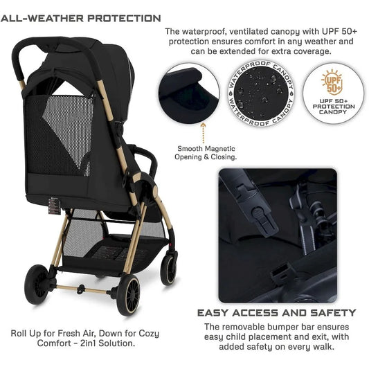 Neobreez Theta Auto Fold Compact Lightweight Travel Stroller - Black