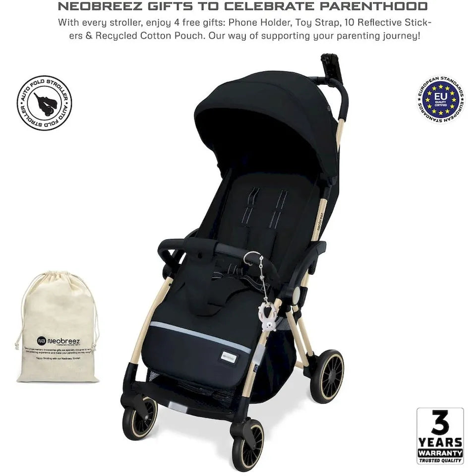 Neobreez Theta Auto Fold Compact Lightweight Travel Stroller - Black