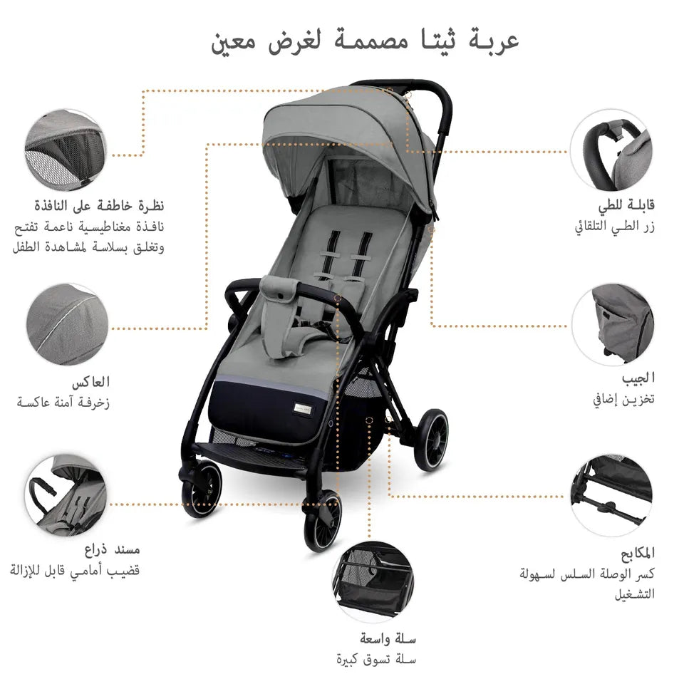 Neobreez Theta Auto Fold Compact Lightweight Travel Stroller - Grey