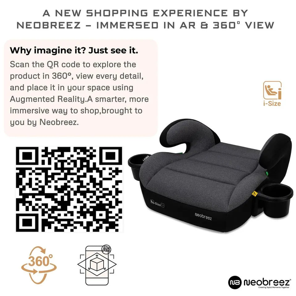 Neobreez i-Fira i-Size Backless Booster Seat W/ 2 Cup Holders - Grey/Black
