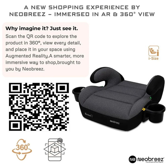 Neobreez i-Fira i-Size Backless Booster Seat W/ 2 Cup Holders - Grey/Black
