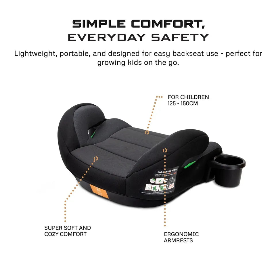 Neobreez i-Fira i-Size Backless Booster Seat W/ 2 Cup Holders - Grey/Black