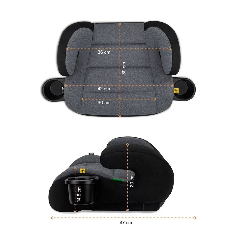 Neobreez i-Fira i-Size Backless Booster Seat W/ 2 Cup Holders - Grey/Black