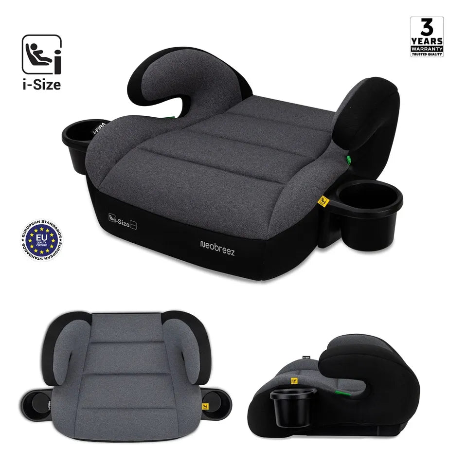 Neobreez i-Fira i-Size Backless Booster Seat W/ 2 Cup Holders - Grey/Black