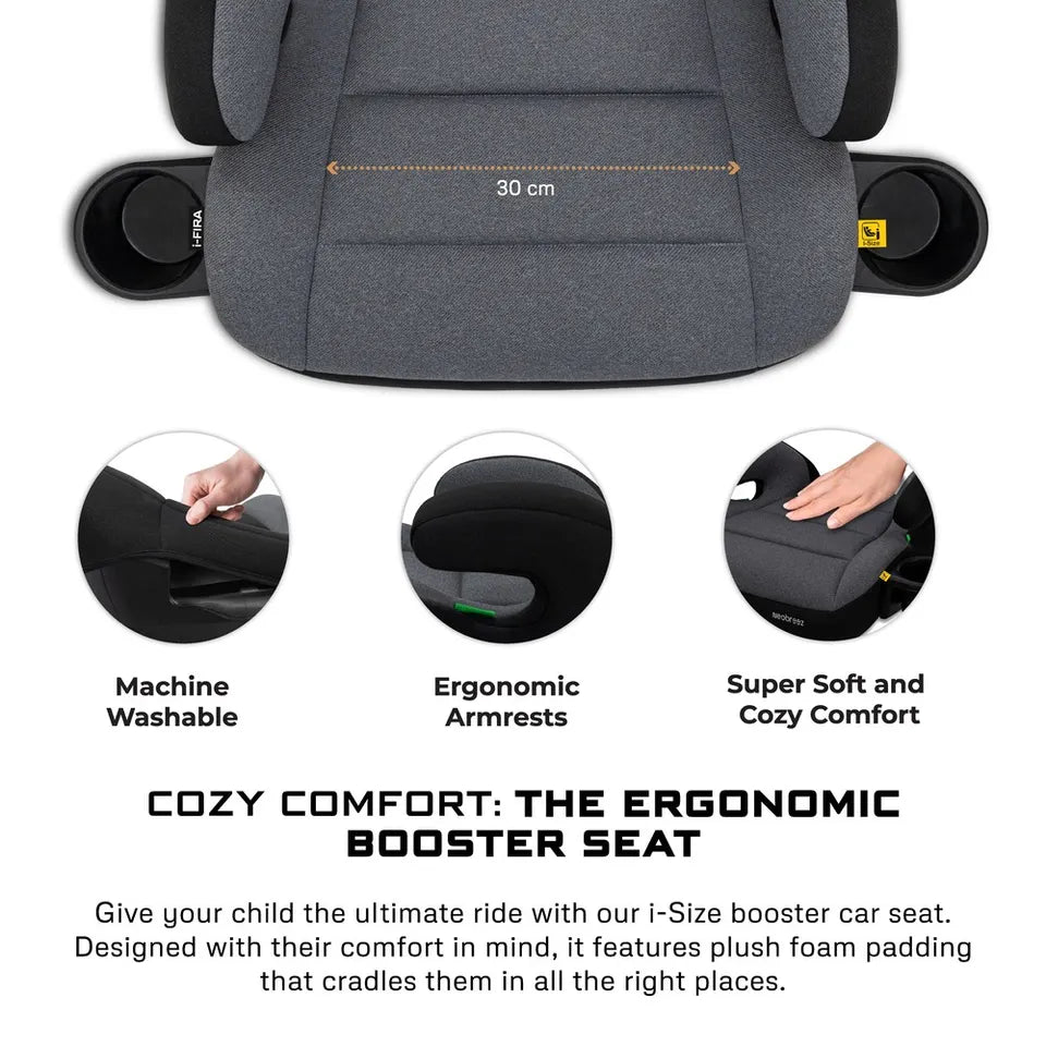 Neobreez i-Fira i-Size Backless Booster Seat W/ 2 Cup Holders - Grey/Black