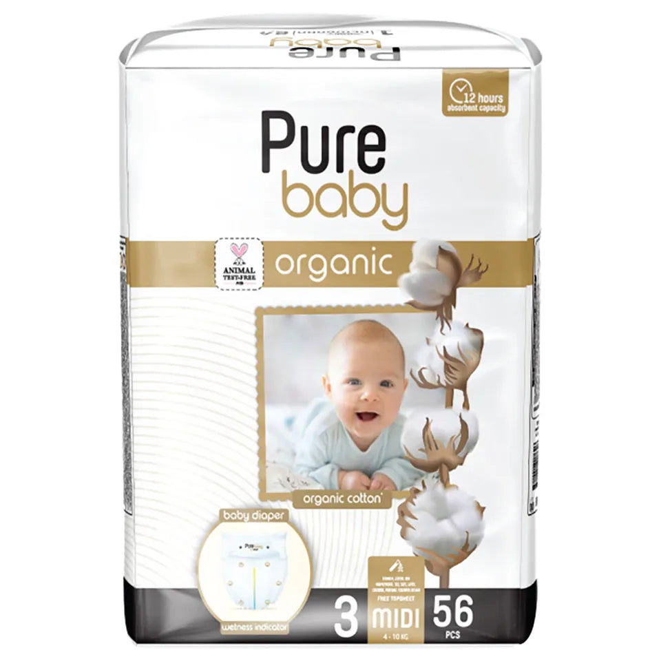 PURE BABY - ECO Diapers Size 3, Midi, 56 pieces (4-9kg)