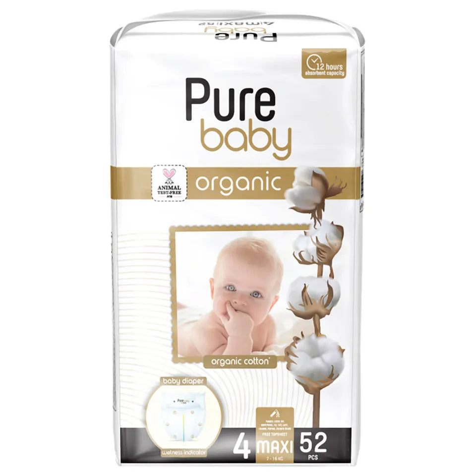 PURE BABY - ECO Diapers Size 4, Maxi, 52 pieces (7-18kg)