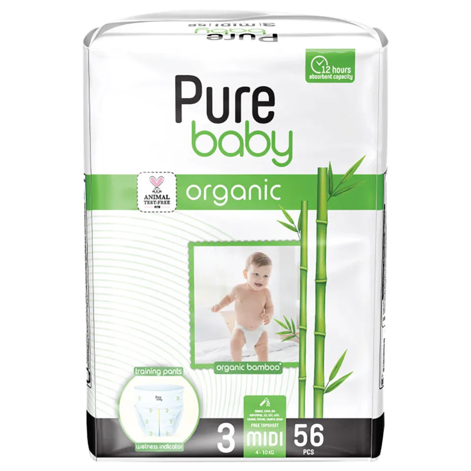 PURE BABY - ECO Training pants, Size 3, Midi, 56 pieces (4-9kg)