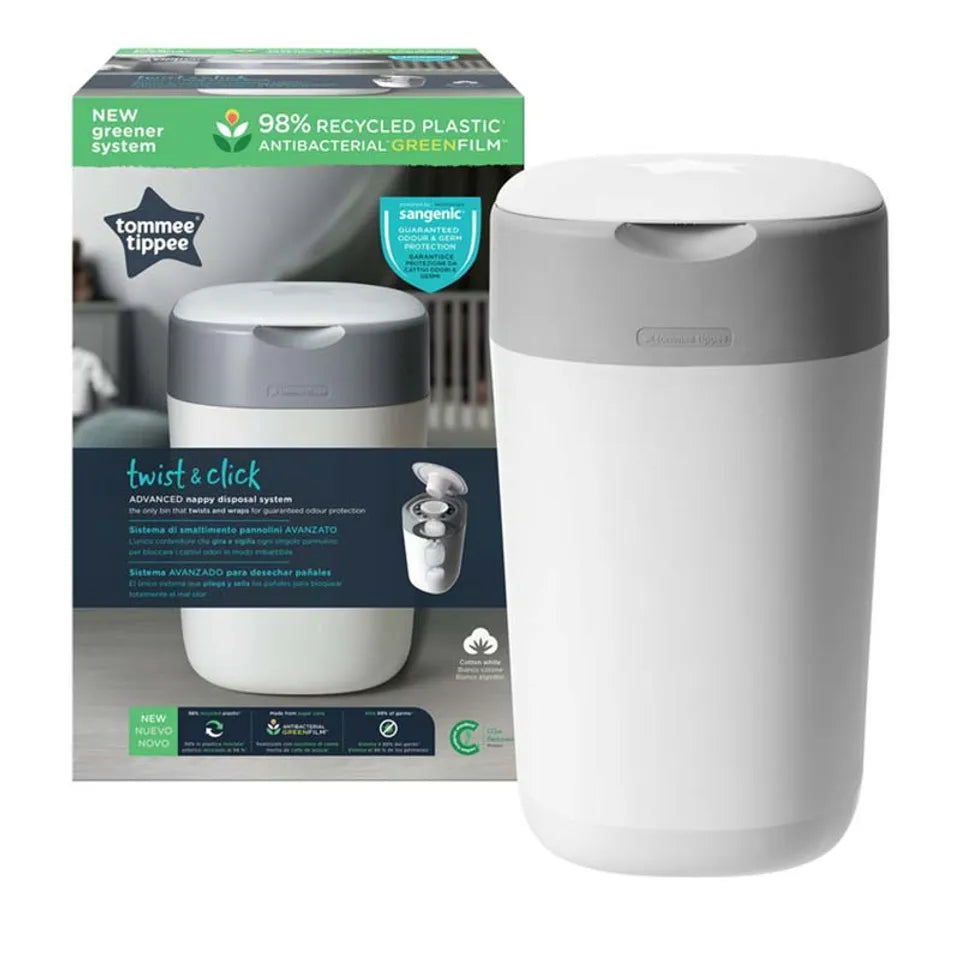Tommee Tippee Twist and Click Advanced Nappy Bin, Eco-Friendlier System, Includes 1x Refill Cassette
