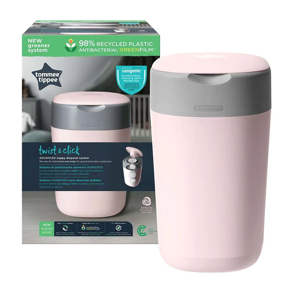 Tommee Tippee Twist and Click Advanced Nappy Bin, Eco-Friendlier System, Includes 1x Refill Cassette
