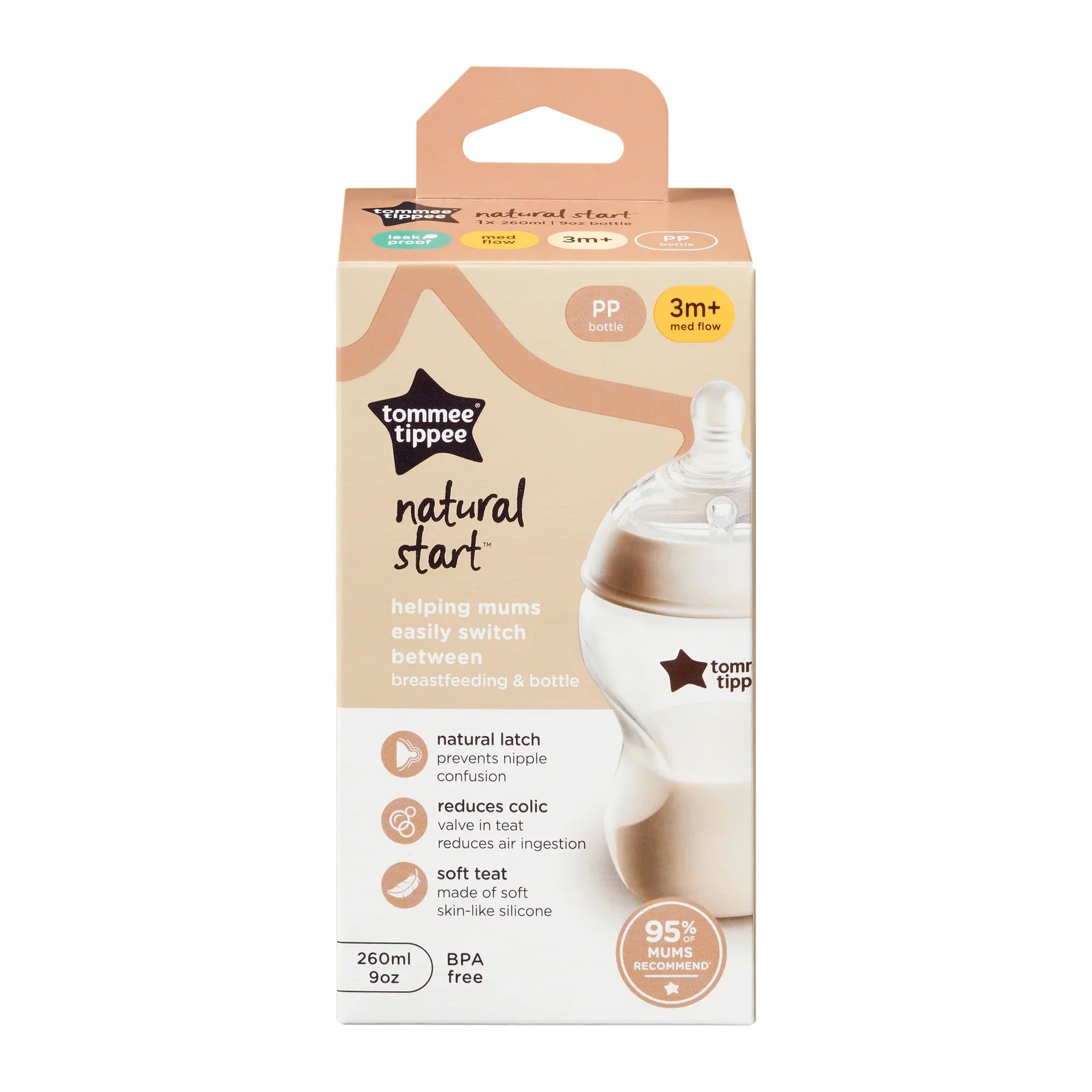 Tommee Tippee Closer to Nature Feeding Bottle, 260ml x 1  - Clear