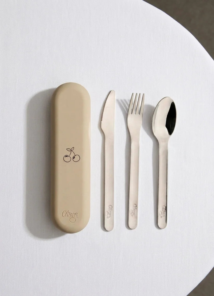 Citron Cutlery Set with Silicon Case - Cream