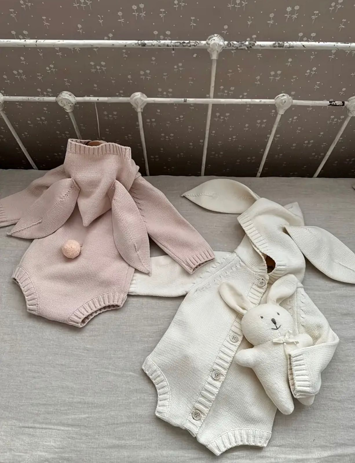 Knitted Rabbit Style Baby Bodysuit