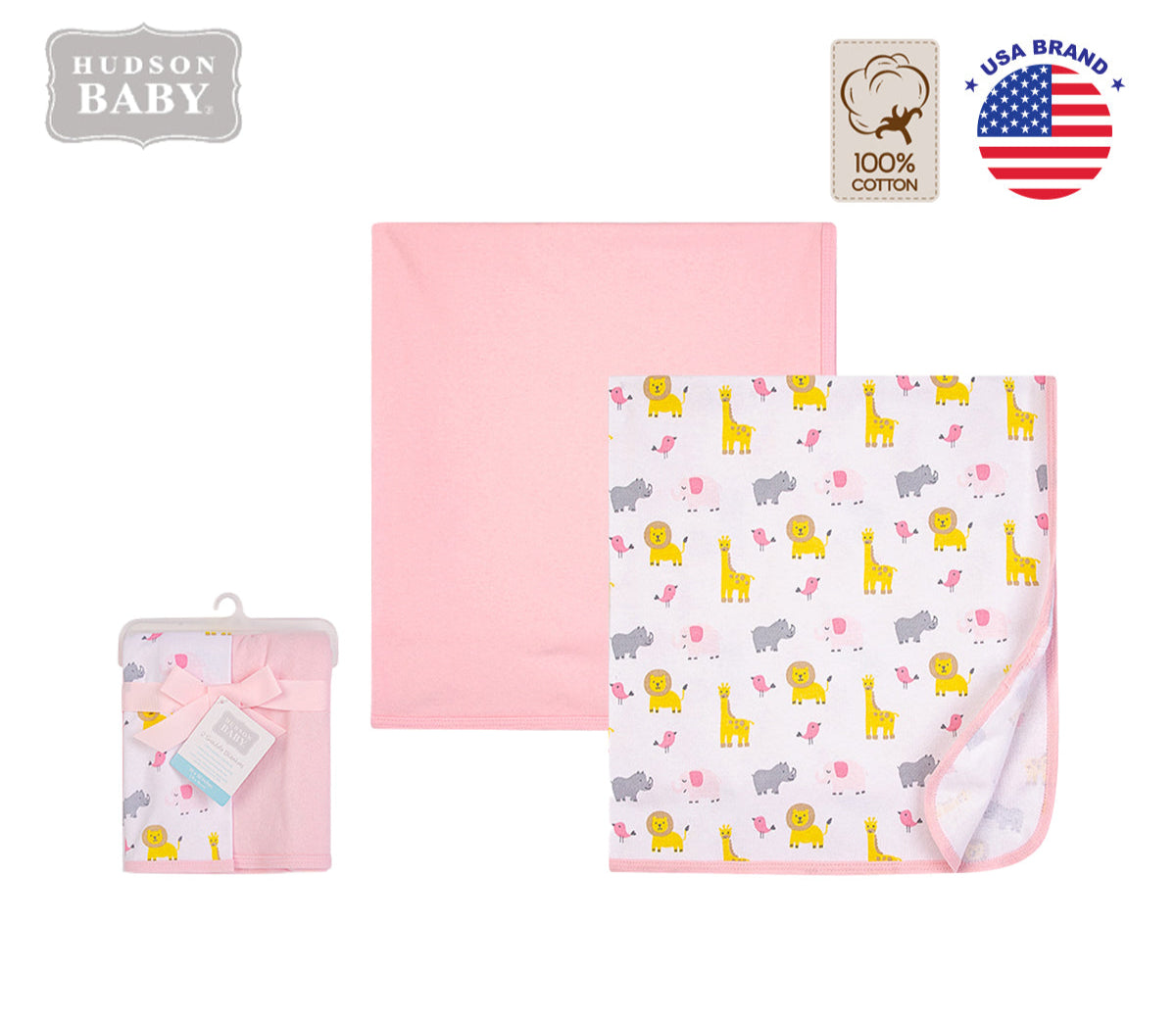 Hudson Baby - Interlock Cotton Swaddle Blanket 2pcs - Pink