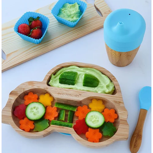 Eco Rascals Car Shaped Bamboo Suction Plate Asst Color