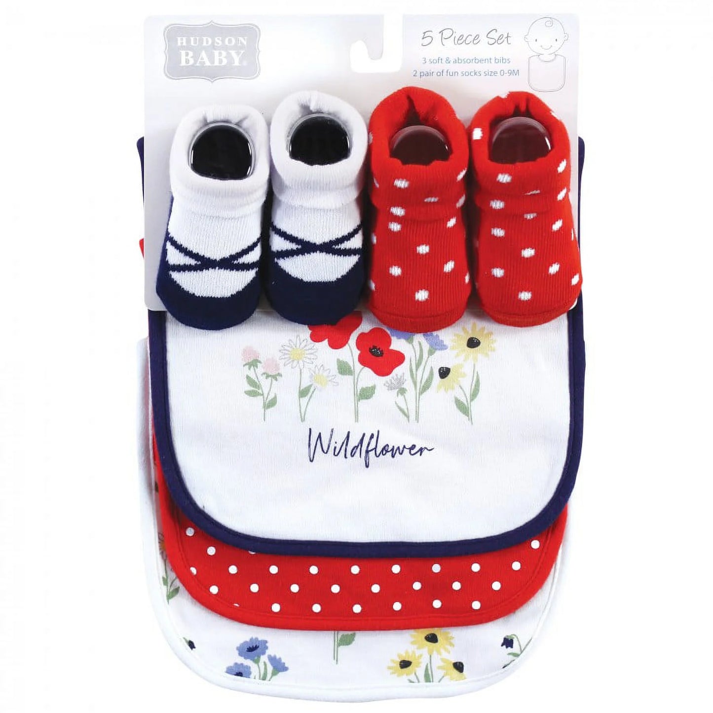 Hudson Baby 5pcs Bib And Sock Set (0-9m)