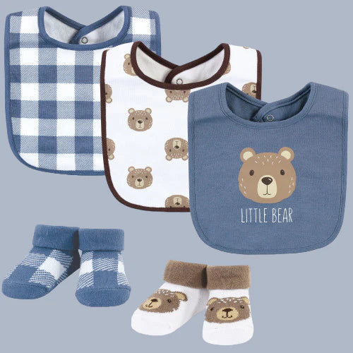 Hudson Baby 5pcs Bib And Sock Set (0-9m)