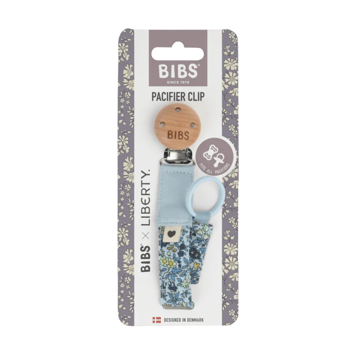 BIBS X Liberty Pacifier Clip  Chamomile Lawn Baby Blue