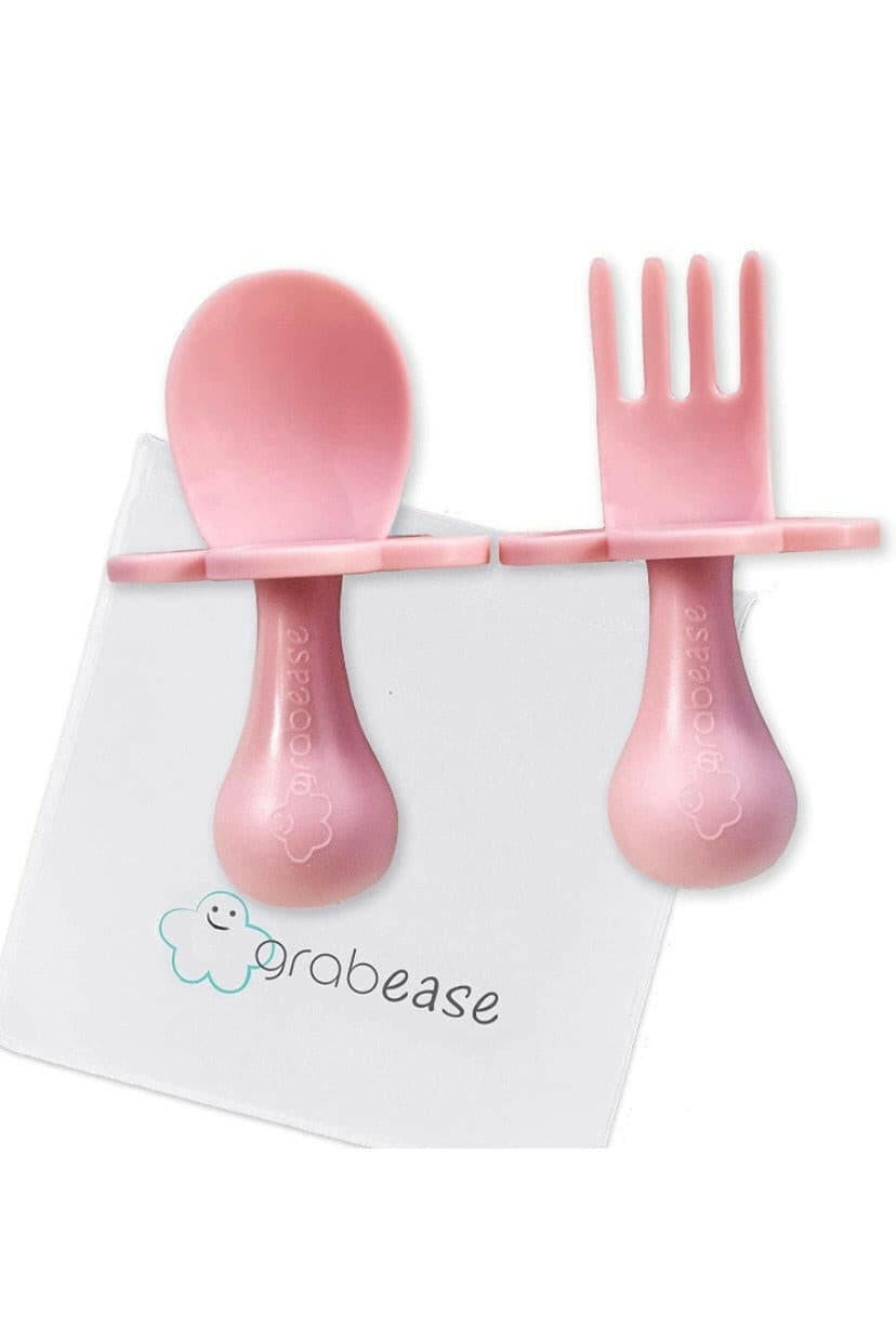 Self Feeding Baby Spoon and Fork  by grabease, Pink