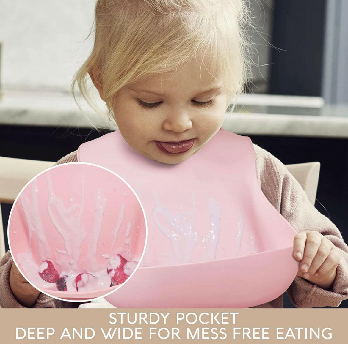 Sperric Waterproof Food Catcher Bib - Pink / Red