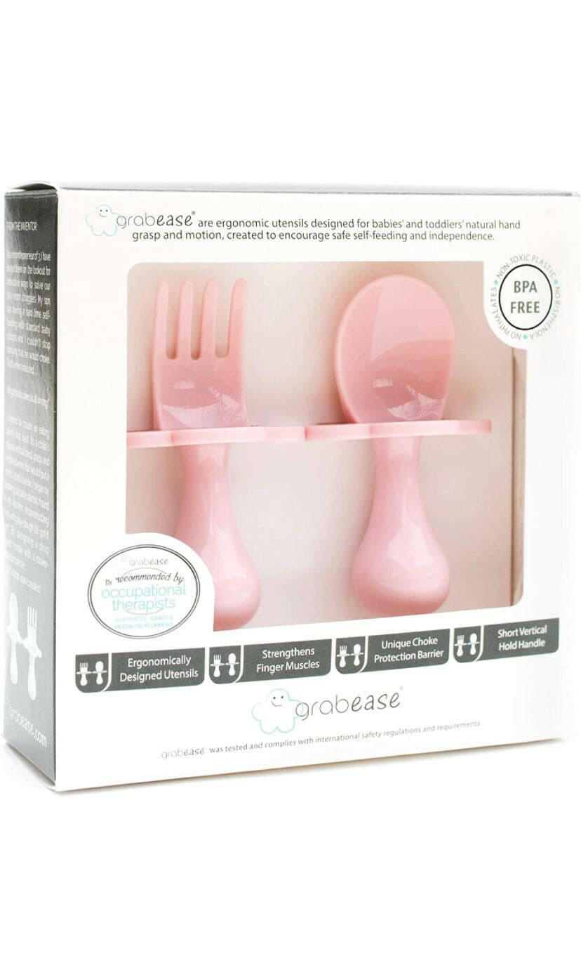 Self Feeding Baby Spoon and Fork  by grabease, Pink
