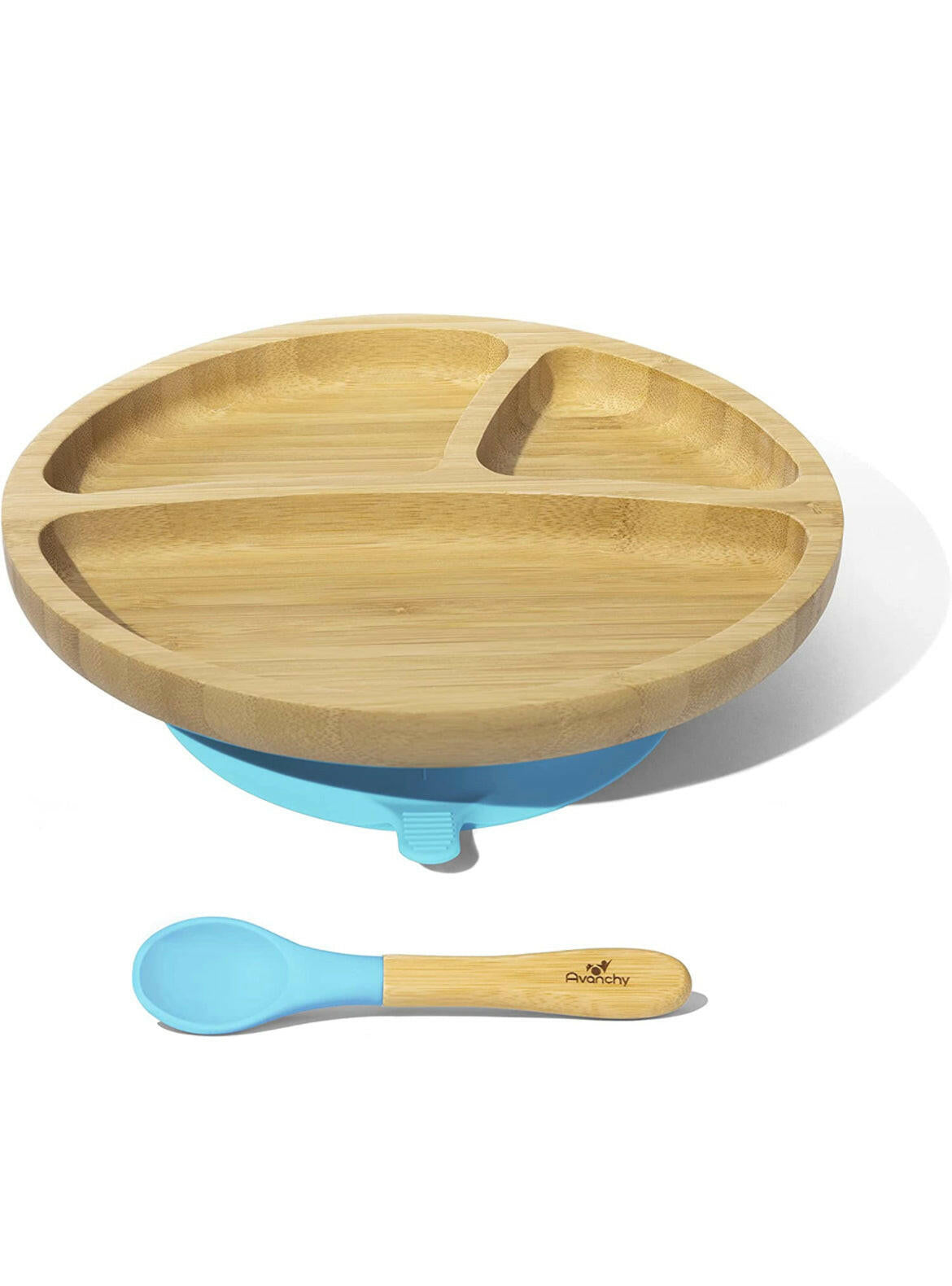 Baby Feeding Suction Plate - Soft Tip Spoon Babies Set by Avanchy - Blue