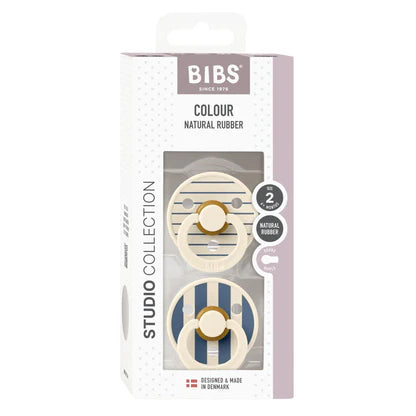 BIBS Studio Colour Pacifier 2 Pack Pin Latex - Ivory Steel Blue Mix